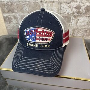 Ron Jon Surf Shop Hat Cap Strap Back Navy Stylish Mesh Grand Turk USA Flag Mens